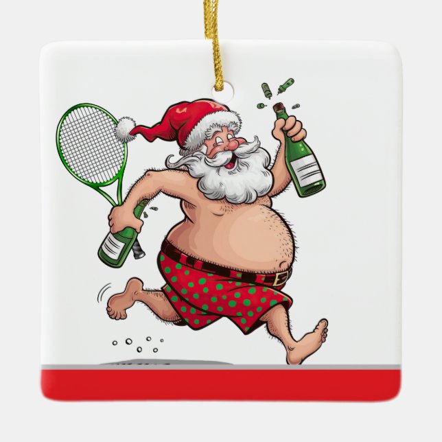 Tennis Weihnachten mit Tennisball und Weihnachtsma Keramikornament (Vorderseite)