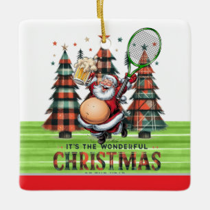 Tennis Weihnachten mit Tennisball und Weihnachtsma Keramikornament