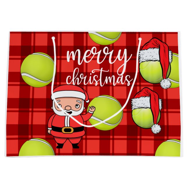 Tennis Weihnachten mit Tennisball Weihnachtsmann Große Geschenktüte (Vorderseite)