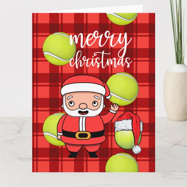 Tennis Weihnachten mit Tennisball Weihnachtsmann Karte (Vorderseite)