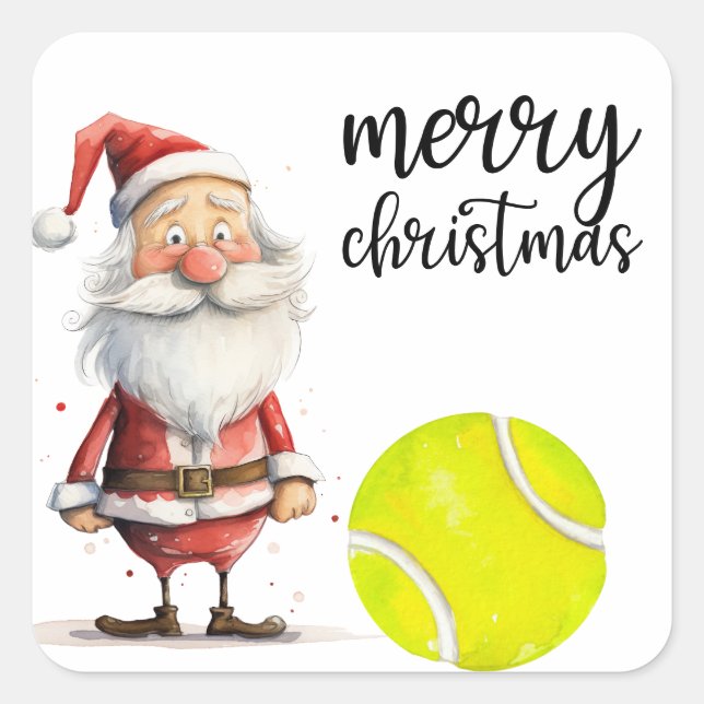 Tennis Weihnachten mit Tennisball Weihnachtsmann Quadratischer Aufkleber (Vorderseite)