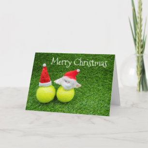 Tennis Weihnachten mit Weihnachtsmannmütze auf Ten Karte