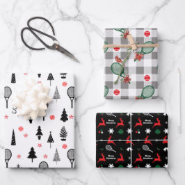 🎾 Tennis Weihnachten, Schwarzweiß-Muster Geschenkpapier Set