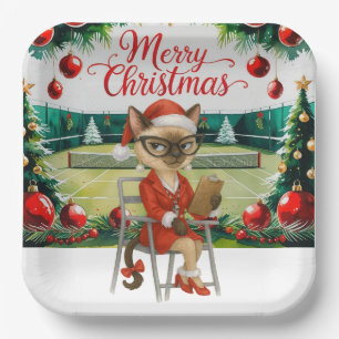 Tennis-Weihnachten-Thema für Siamese-Katzenliebhab Pappteller