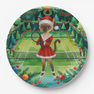 Tennis-Weihnachten-Thema für Siamkatzenliebhaber Pappteller