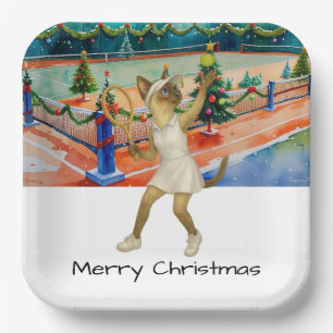 Tennis Weihnachten Thema für Siamkatzenliebhaber Pappteller