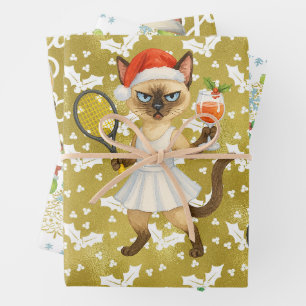 Tennis Weihnachten Thema für Spieler, der Katzen l Geschenkpapier Set