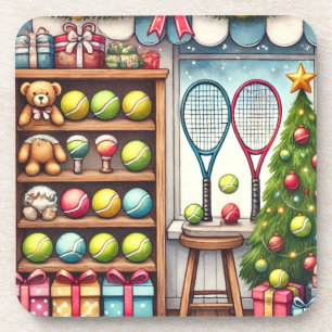 Tennis Weihnachten Thema mit Ball und Racket Getränkeuntersetzer