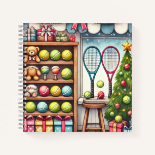 Tennis Weihnachten Thema mit Ball und Racket Notizbuch