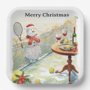 Tennis Weihnachten Thema Snowman Tennis spielen Pappteller
