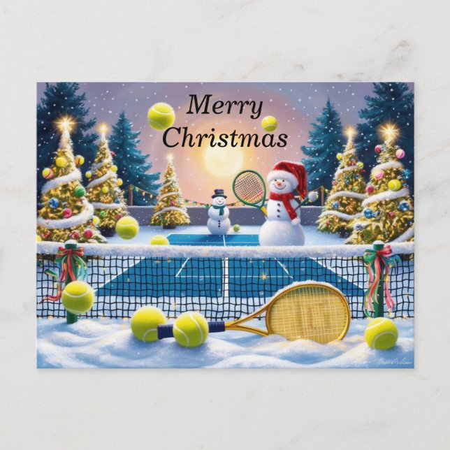 Tennis Weihnachts-Feierliche Spiele Feiertagspostkarte (Vorderseite)