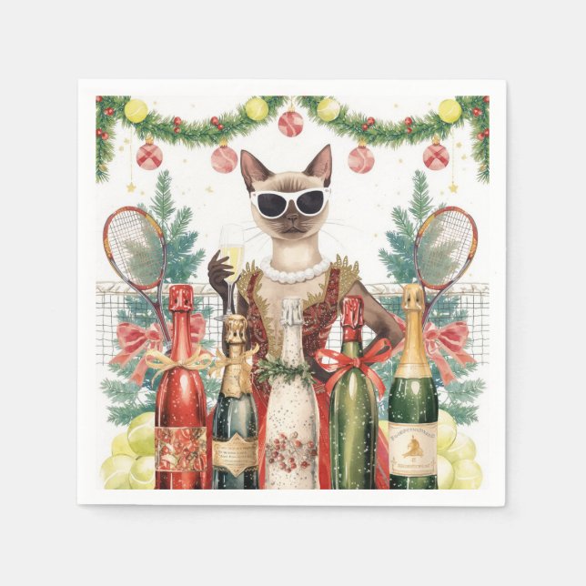 Tennis Weihnachts-Party mit Cat Players Serviette (Vorderseite)