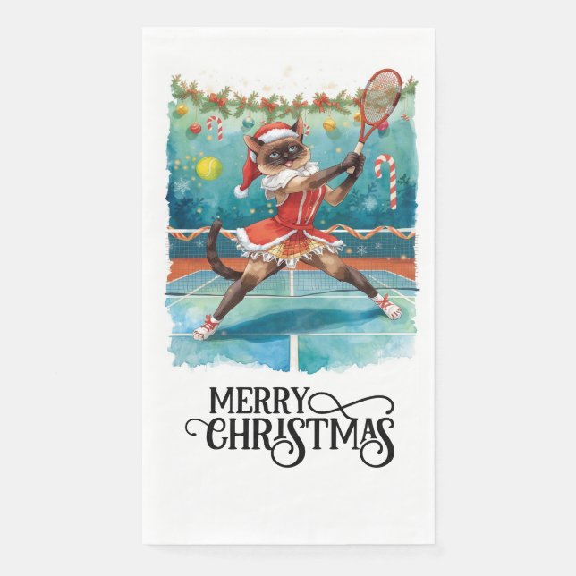 Tennis Weihnachts-Party mit Cat Players Serviette (Vorderseite)