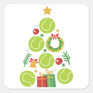 Tennis-Weihnachtsbaum  Weihnachtsgeschenk Quadratischer Aufkleber