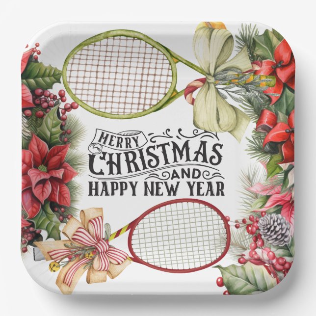 Tennis Weihnachtsfest Pappteller (Vorderseite)