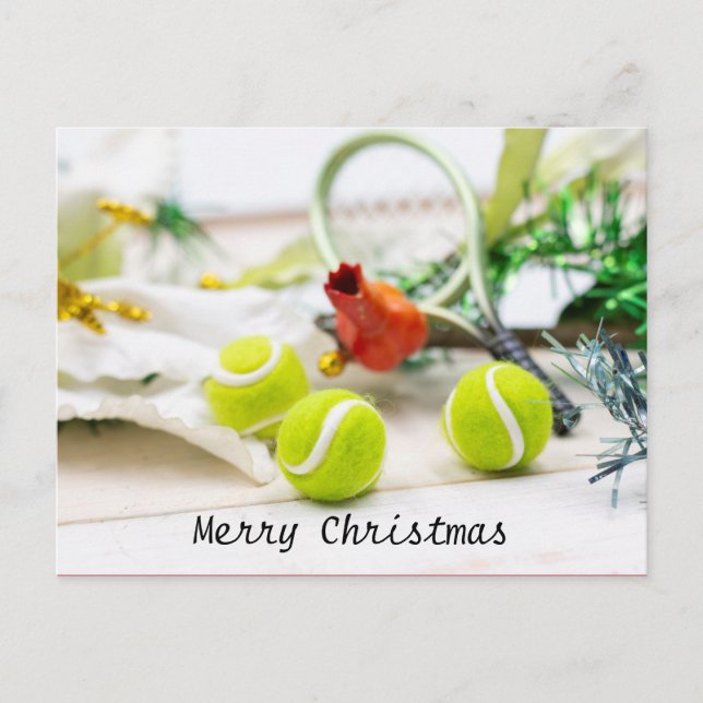 Tennis Weihnachtskarte mit Ball und Racket Postkarte (Vorderseite)