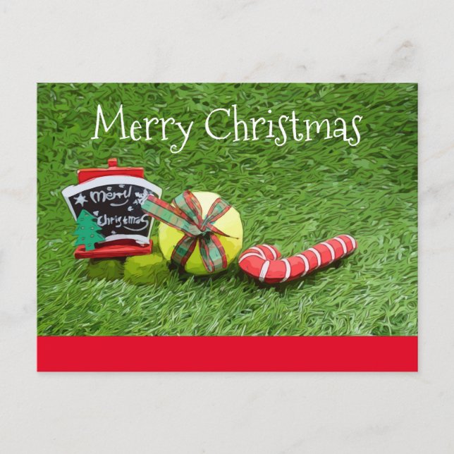 Tennis Weihnachtskarte mit grünem Ball Postkarte (Vorderseite)