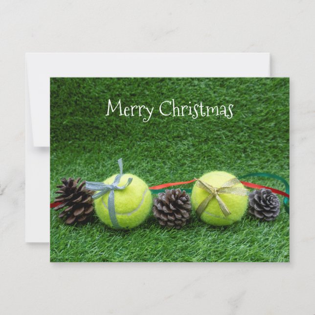 Tennis Weihnachtskarte mit Kiefernzapfen und Band (Vorderseite)