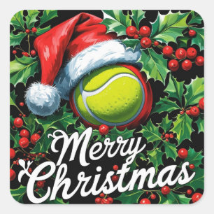Tennis Weihnachtsmotiv für Spieler Quadratischer Aufkleber