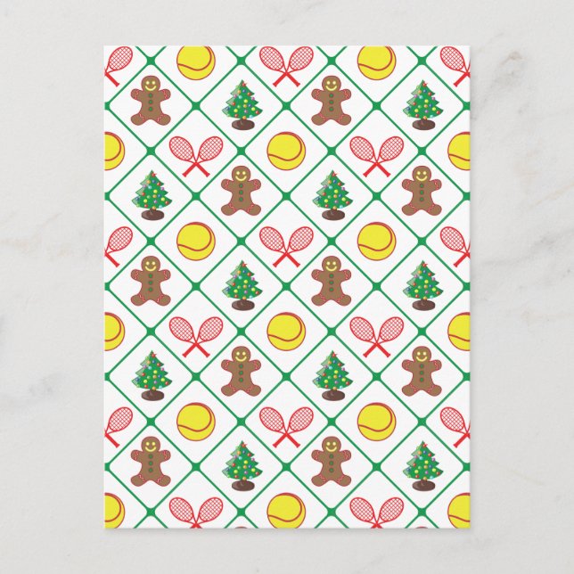 Tennis-Weihnachtsmuster Feiertagspostkarte (Vorderseite)