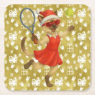 Tennis-Weihnachtsthema für Katzenliebhaber Rechteckiger Pappuntersetzer