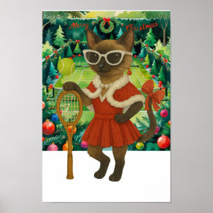 Tennis-Weihnachtsthemenkleid für Katzenliebhaber P Poster