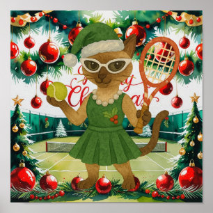Tennis-Weihnachtsthemenkleid für Katzenliebhaber Poster