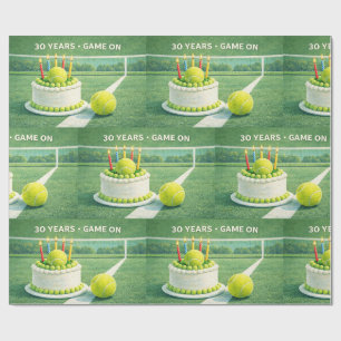 Tennisball 30. Geburtstag und Kuchen auf grün Geschenkpapier