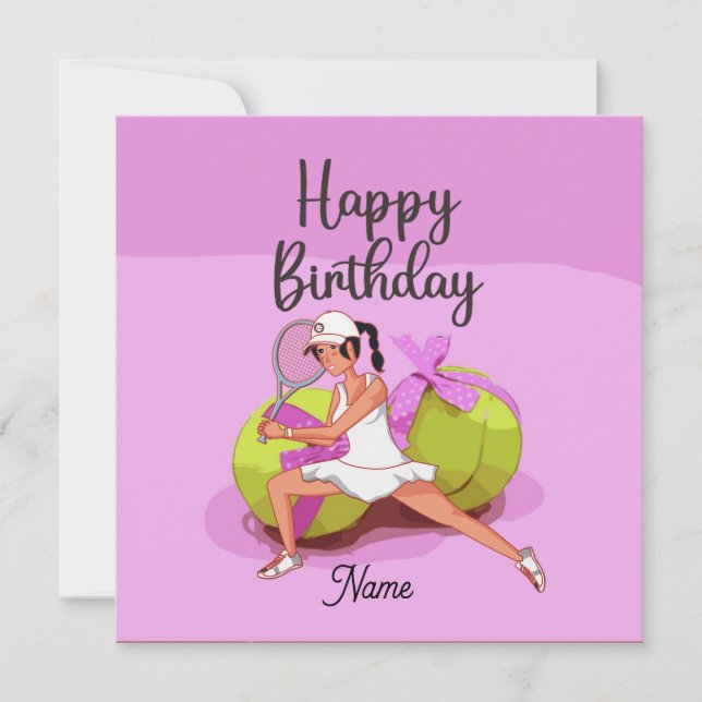 Tennisball auf rosa Happy Birthday Woman Player Karte (Vorderseite)