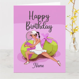 Tennisball auf rosa Happy Birthday Woman Player Karte