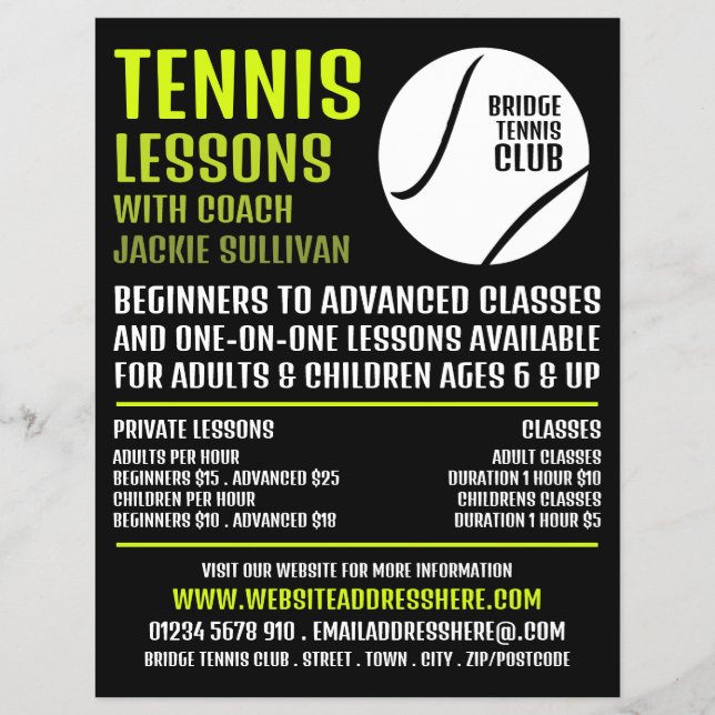 Tennisball-Design, Tennisunterricht/Klassenwerbung Flyer (Vorne)