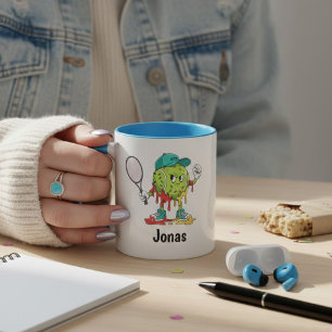 Tennisball-Donut-Charakter – Lustiger Retro-Spaß Tasse
