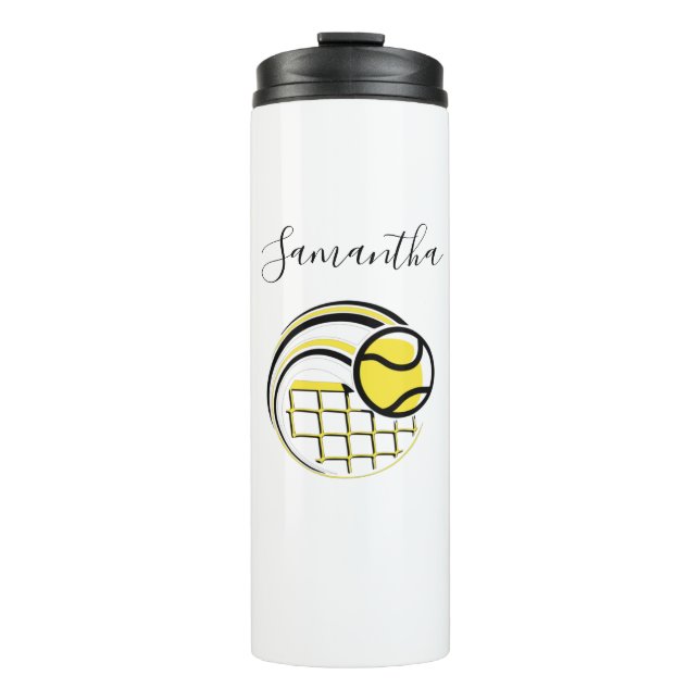 Tennisball fliegen über das Netz Personalisiert Thermosbecher (Vorderseite)