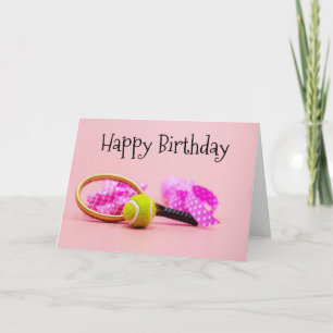 Tennisball Geburtstag mit Schläger Geburtstag pink Karte