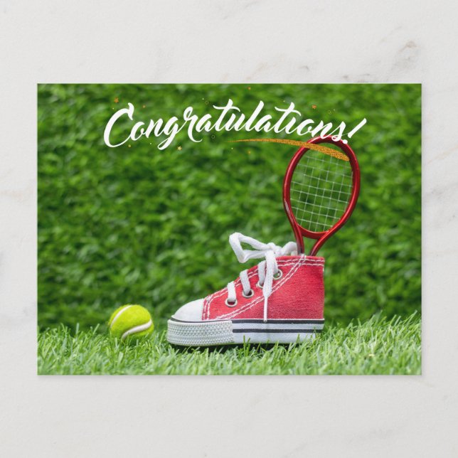 Tennisball gratulieren zu Grün Postkarte (Vorderseite)