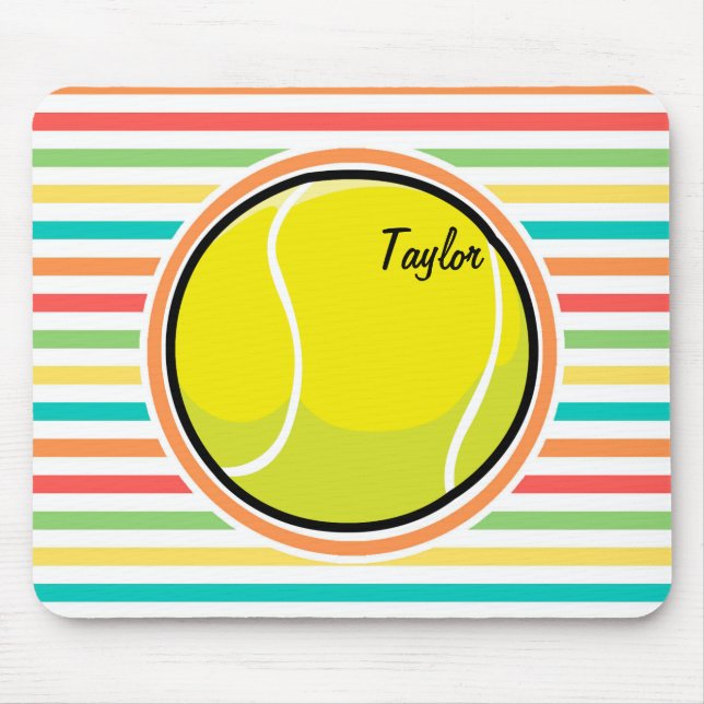 Tennisball; helle Regenbogenstreifen Mousepad (Vorne)