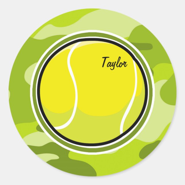 Tennisball; hellgrüne Camouflage, Tarnung Runder Aufkleber (Vorderseite)