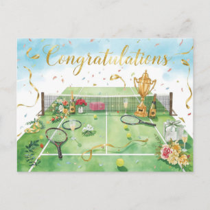 Tennisball herzlichen Glückwunsch auf grünem Grund Postkarte