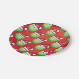 Tennisball in der Weihnachtsmannmütze Muster auf Pappteller