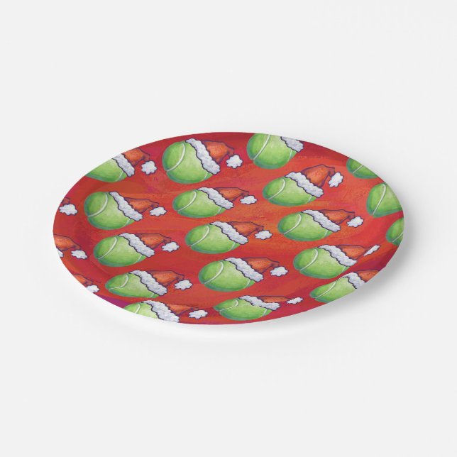 Tennisball in der Weihnachtsmannmütze Muster auf R Pappteller (Schrägansicht)