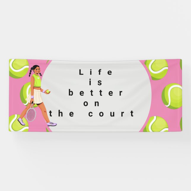 Tennisball ist besser auf dem Platz auf rosa Banner (Horizontal)