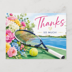 Tennisball mit blauem Schläger Danke-Karte Postkarte
