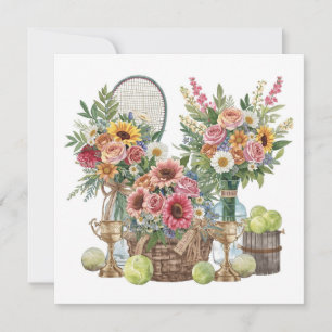 Tennisball mit Blume des Tennisspielers Dankeskarte
