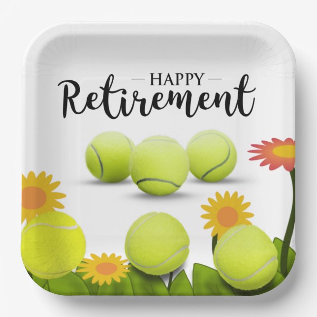 Tennisball mit Blume für Spielerrennen Pappteller (Vorderseite)