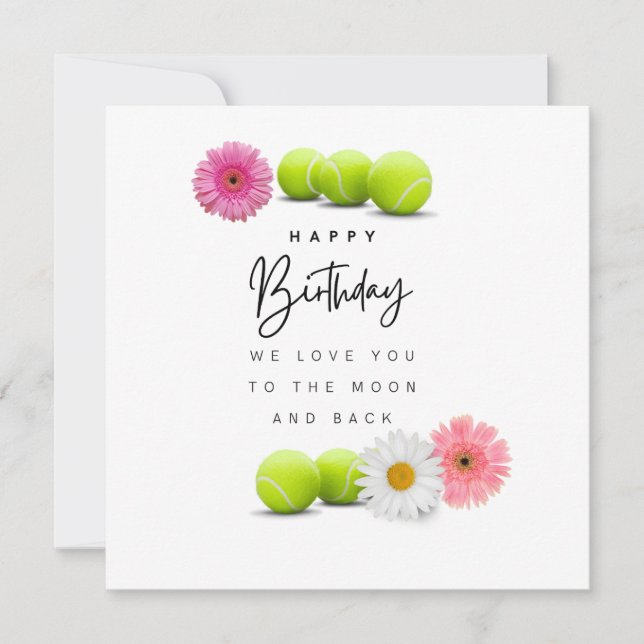 Tennisball mit Blume zum Geburtstag Karte (Vorderseite)