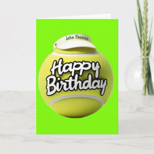 Tennisball mit Happy Birthday trägt Visier Karte