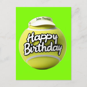 Tennisball mit Happy Birthday trägt Visier Postkarte