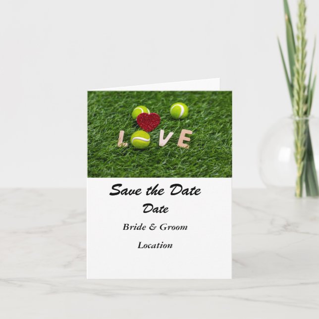 Tennisball mit Liebe Save the Date Einladung (Vorderseite)