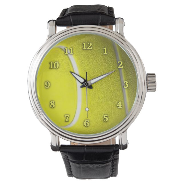 Tennisball mit Neongelben Zahlen Armbanduhr (Vorderseite)