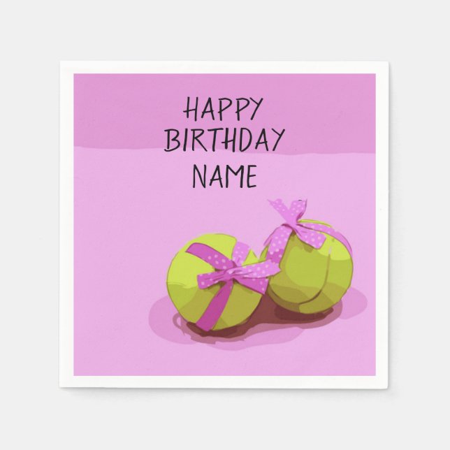 Tennisball mit rosa Band am rosa Geburtstag Serviette (Vorderseite)